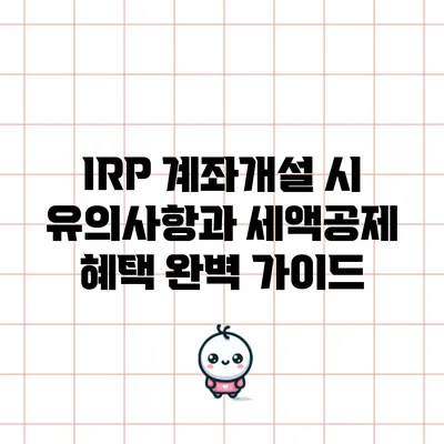 IRP 계좌개설 시 유의사항과 세액공제 혜택 완벽 가이드