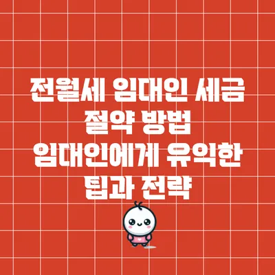 전월세 임대인 세금 절약 방법: 임대인에게 유익한 팁과 전략