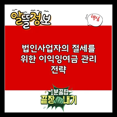 법인사업자의 절세를 위한 이익잉여금 관리 전략