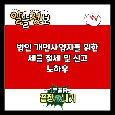 법인 개인사업자를 위한 세금 절세 및 신고 노하우