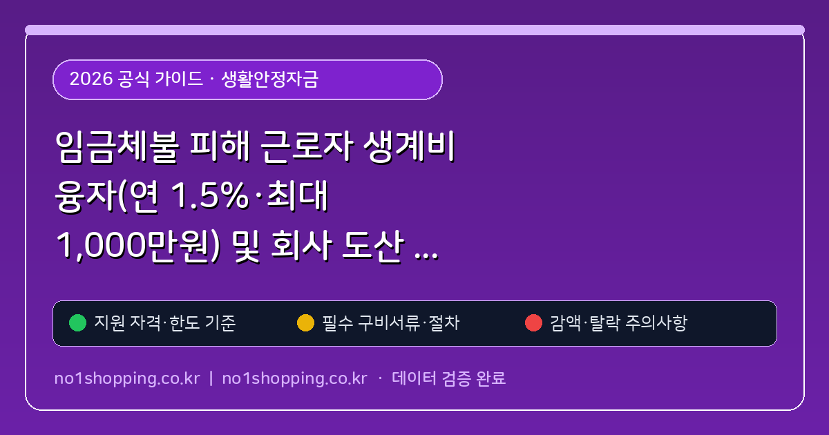 임금체불 피해 근로자 생계비 융자(연 1.5%·최대 1,000만원) 및 회사 도산 시 간이대지급금 14일 내 수령 절차
